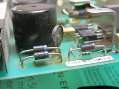 A detail of Herbert's original M20 power supply, with the blown NTC resistor