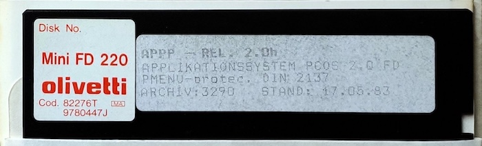 An original PCOS 2.0 floppy from 1983